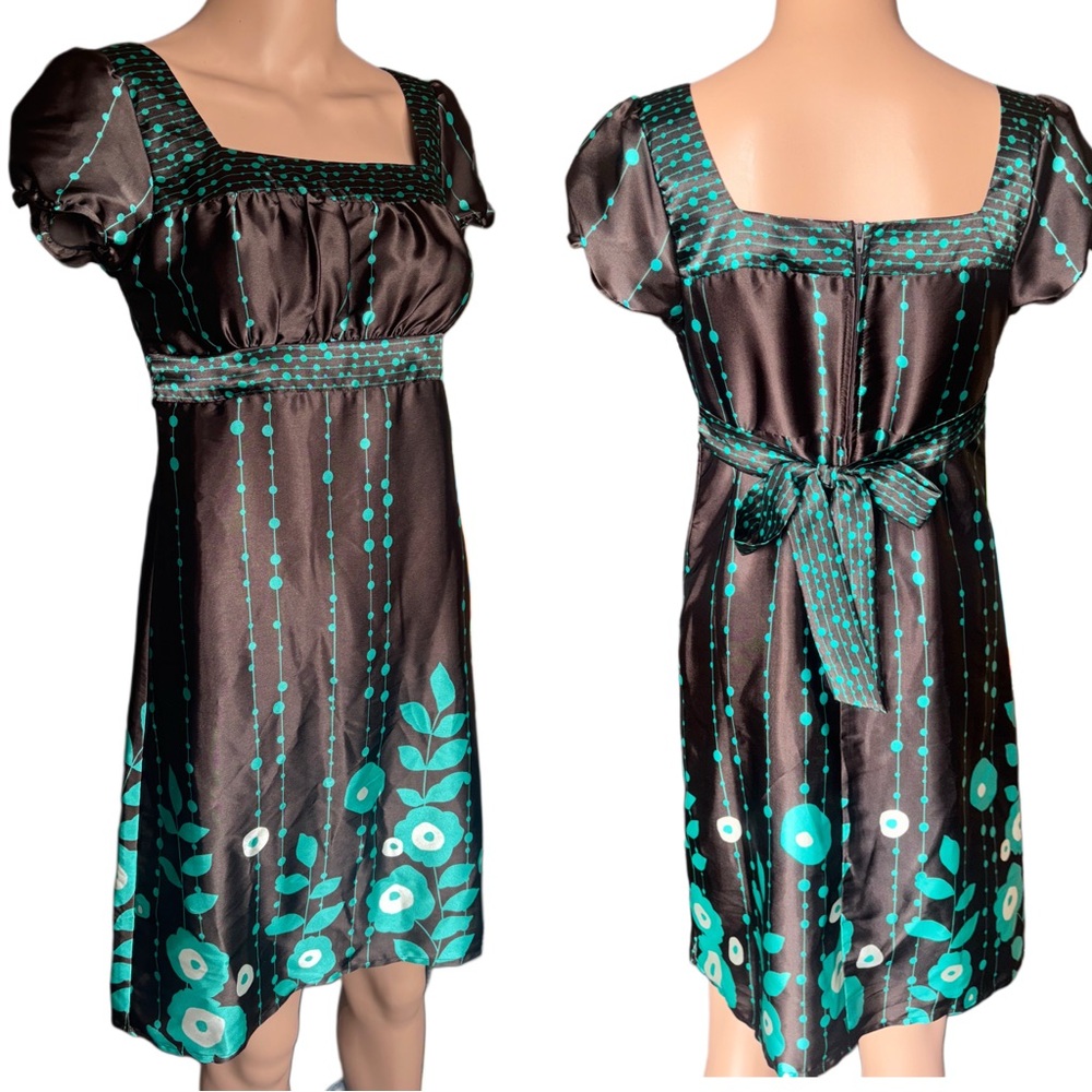 Xhilaration Brown Dress with blue Floral Accents